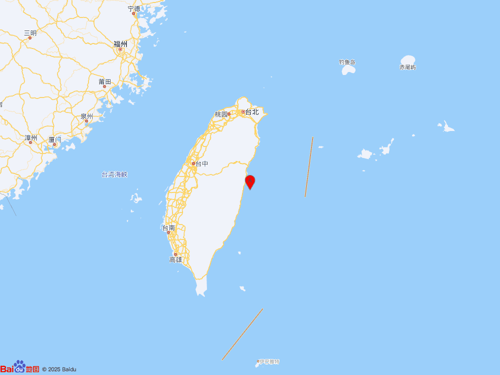 台湾花莲县海域（北纬23.77度，东经121.69度）发生4.3级地震